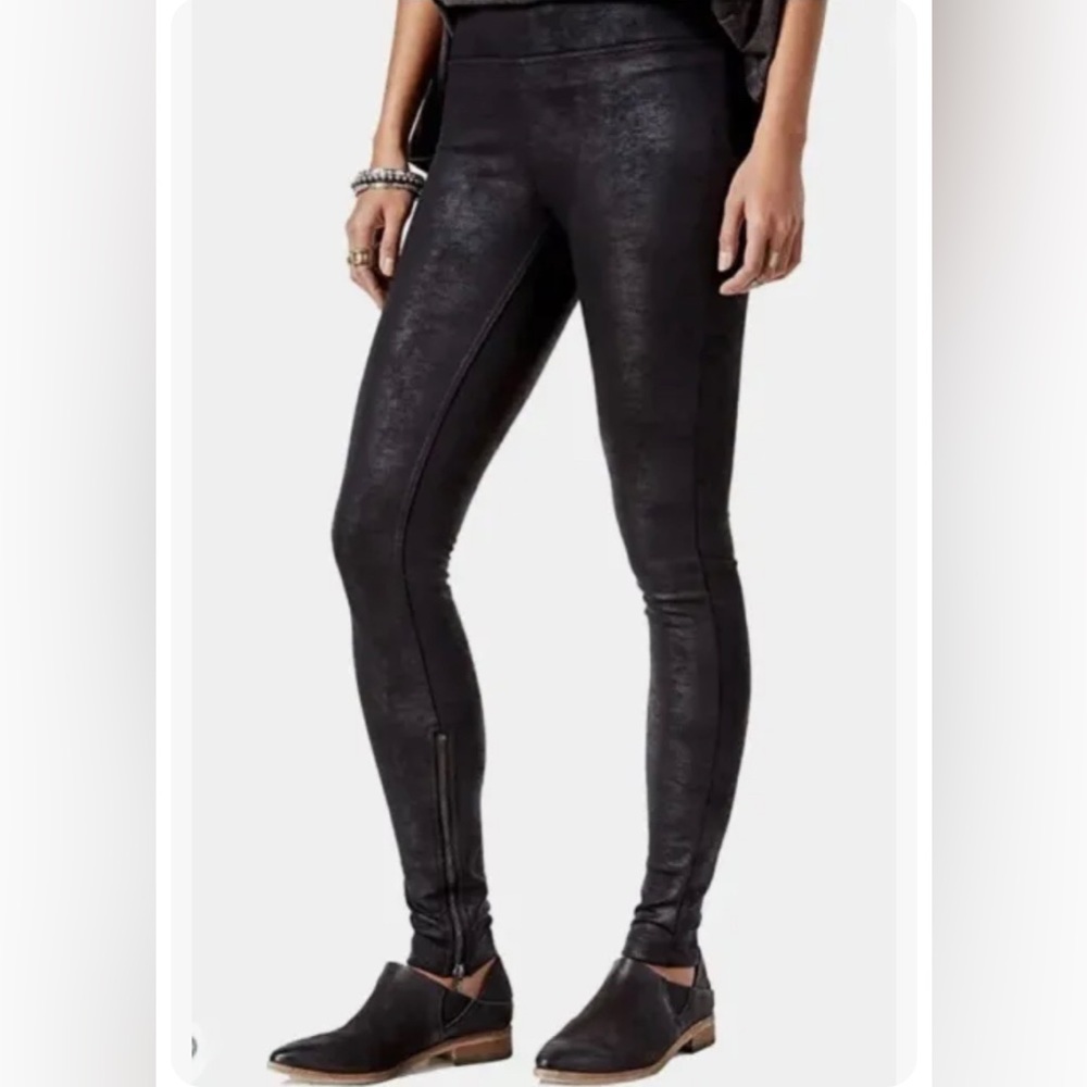 FREE People Faux Leather Ankle Zip Leggings-Pull On-Black-Skinny Leg size large